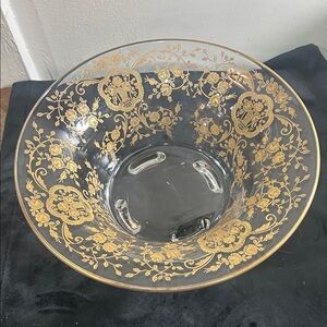 Gold Floral Patterned Glass Bowl